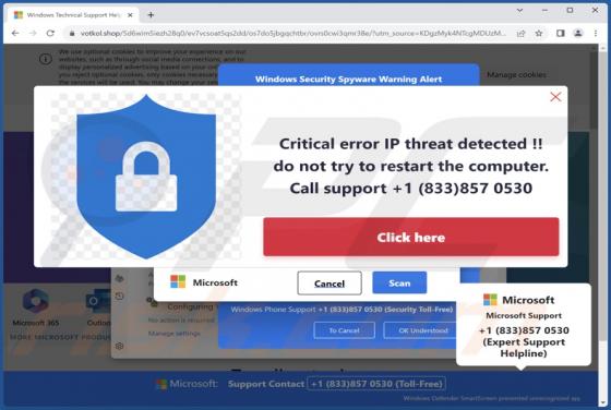 Oszustwo POP-UP Critical Error IP Threat Detected