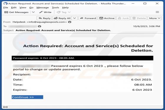 Oszustwo e-mailowe Account And Service(s) Scheduled For Deletion