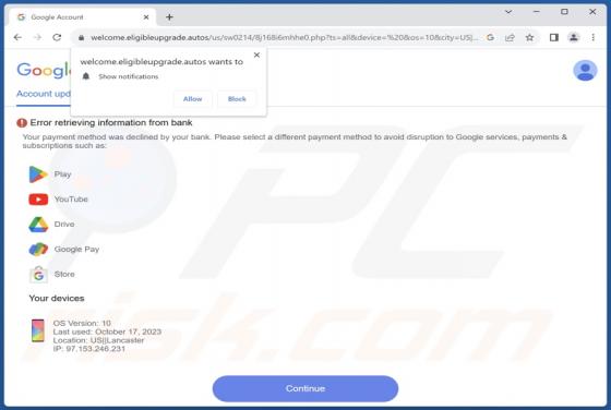 Oszustwo POP-UP Error Retrieving Information From Bank