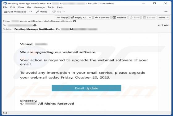 Oszustwo e-mailowe Webmail Software Upgrade