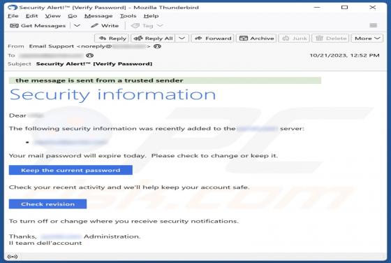 Oszustwo e-mailowe Security Information