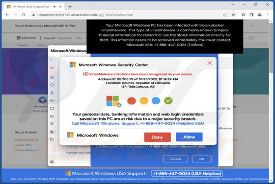 Oszustwo POP-UP Virus/Malware Infections Have Been Recognized