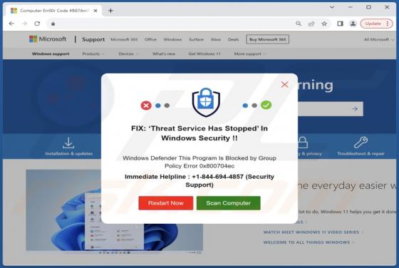 Oszustwo POP-UP Threat Service Has Stopped