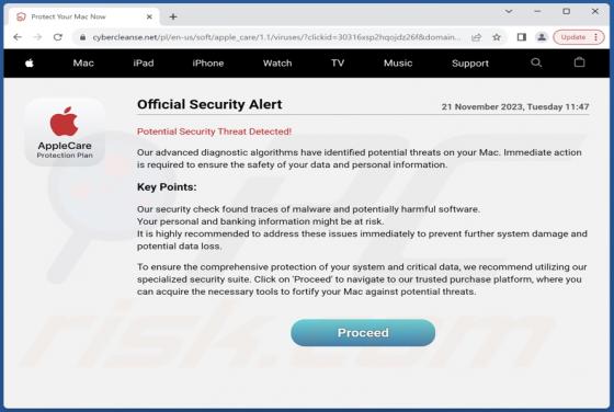 Oszustwo POP-UP AppleCare - Official Security Alert (Mac)
