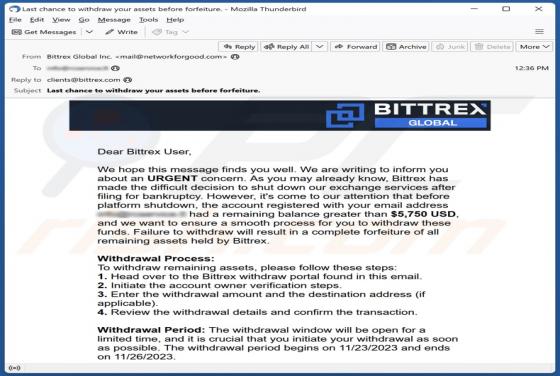 Oszustwo e-mailowe Bittrex