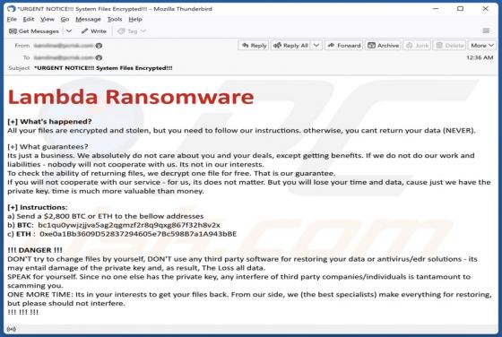 Oszustwo e-mailowe Lambda Ransomware