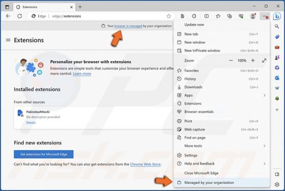 Porywacz przeglądarki Edge „Managed by Your Organization”