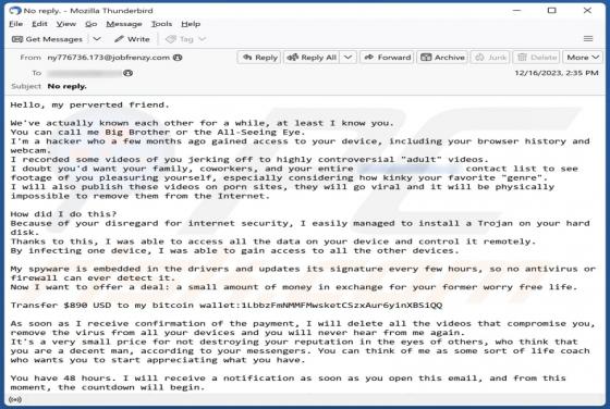 Oszustwo e-mailowe Hello My Perverted Friend