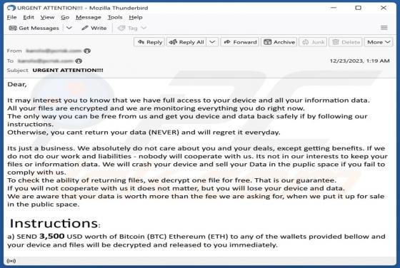 Oszustwo e-mailowe We Have Full Access To Your Device