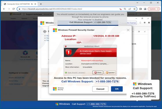 Oszustwo POP-UP A Malicious Item Has Been Detected!