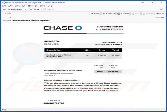 Oszustwo e-mailowe Chase Bank Invoice