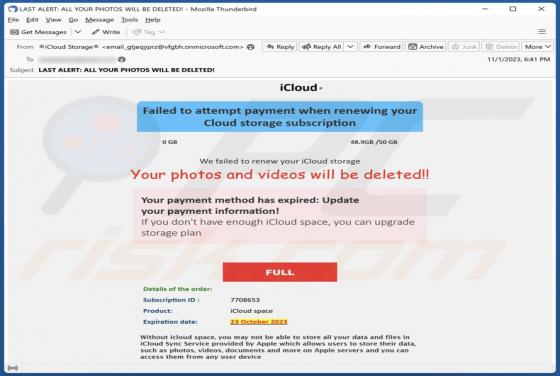 Oszustwo e-mailowe Your iCloud Photos And Videos Will Be Deleted