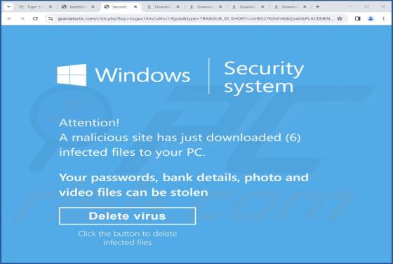 Oszustwo POP-UP Malicious Site Has Downloaded Infected Files To Your PC