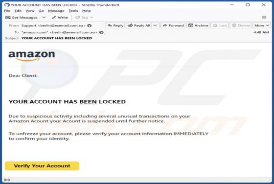 Oszustwo e-mailowe Amazon - Your Account Has Been Locked