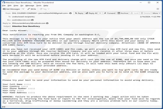 Oszustwo e-mailowe DHL Lottery