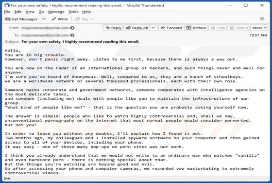 Oszustwo e-mailowe You Are Now On The Radar Of An International Group Of Hackers