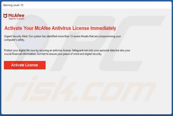 Oszustwo POP-UP Activate Your McAfee Antivirus License