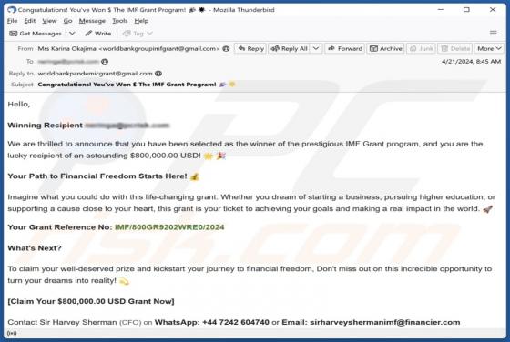 Oszustwo e-mailowe IMF Grant Program
