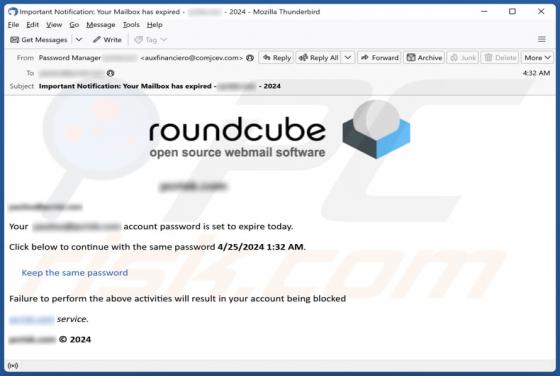Oszustwo e-mailowe Roundcube Password Set To Expire