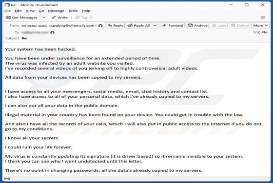 Oszustwo e-mailowe You Have Been Under Surveillance