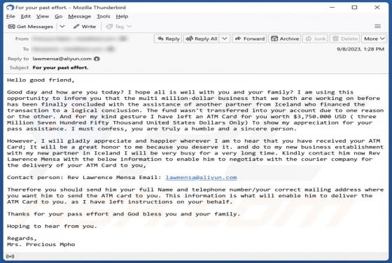 Oszustwo e-mailowe ATM Card