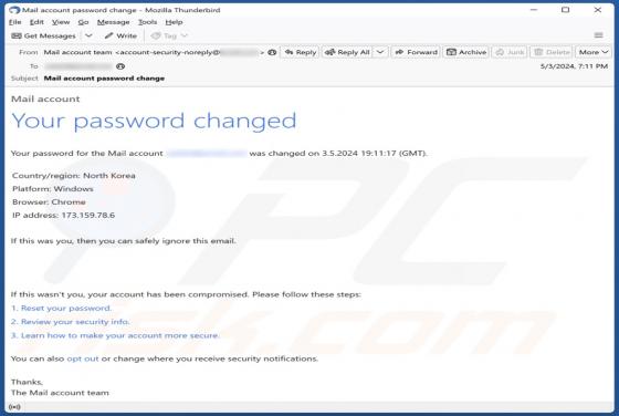 Oszustwo e-mailowe Your Password Changed