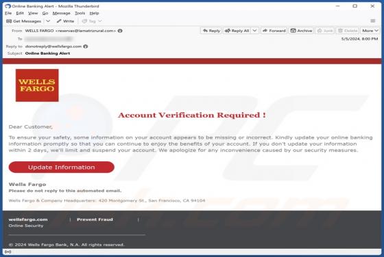 Oszustwo e-mailowe Wells Fargo - Account Verification Required