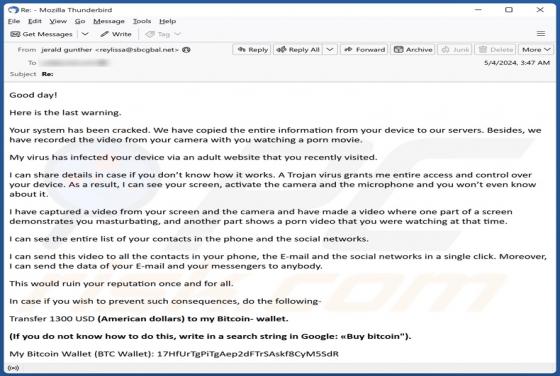 Oszustwo e-mailowe Your System Has Been Cracked