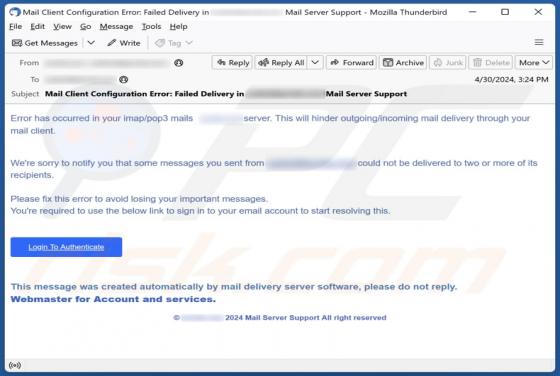Error In Your IMAP/POP3 Mails Server Oszustwo