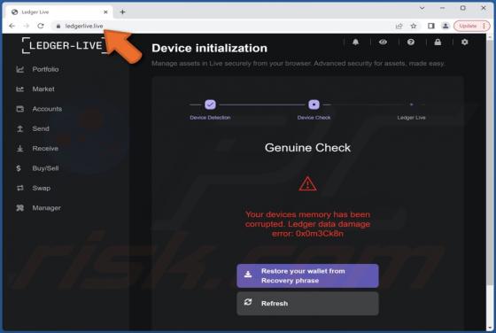 Oszustwo POP-UP Ledger Data Damage Error: 0x0m3Ck8n