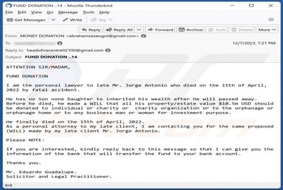 Oszustwo e-mailowe Fund Donation