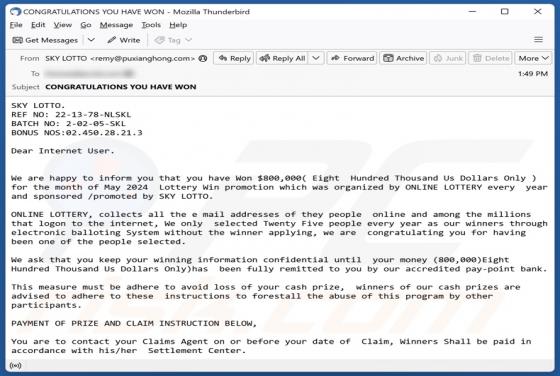 Oszustwo e-mailowe SKY LOTTO