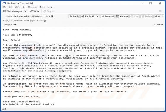 Oszustwo e-mailowe Trustworthy Foreign Partner