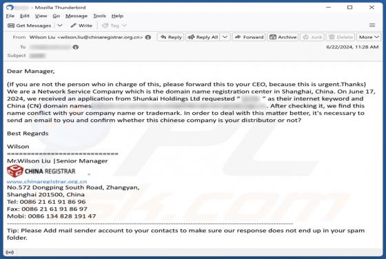 Oszustwo e-mailowe Conflict With Your Company Name Or Trademark