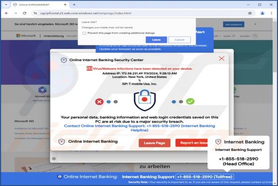 Online Internet Banking Security Center POP-UP Oszustwo