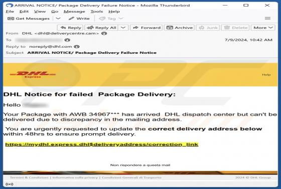 Oszustwo e-mailowe DHL - Notice For Failed Package Delivery