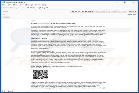 Oszustwo e-mailowe Malware On Porn Website
