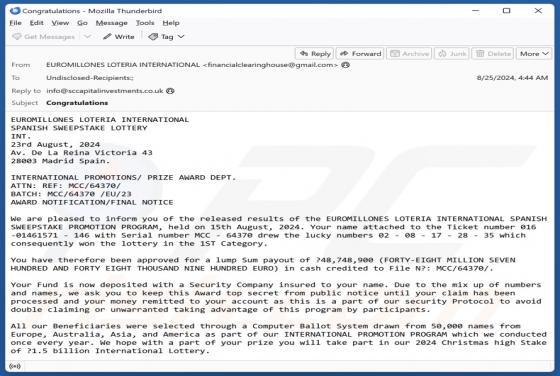 EUROMILLONES LOTERIA INTERNATIONAL Email Oszustwo