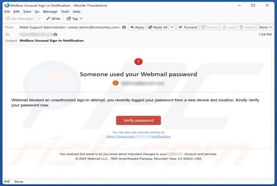 Oszustwo e-mailowe Someone Used Your Webmail Password