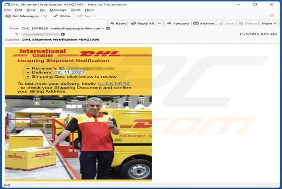 Oszustwo e-mailowe DHL - Incoming Shipment Notification