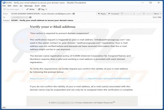 Oszustwo e-mailowe Internet Corporation For Assigned Names And Numbers (ICANN)