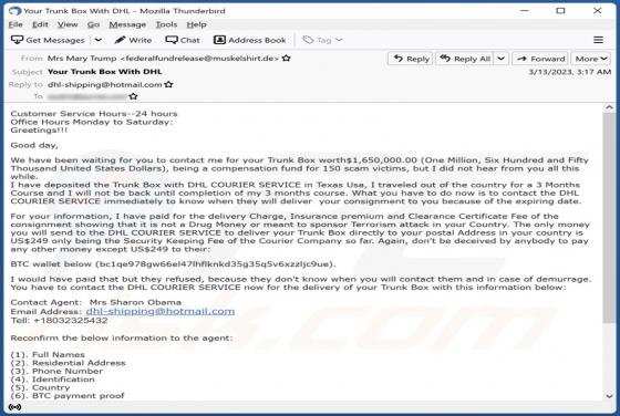 Oszustwo e-mailowe Trunk Box Delivery