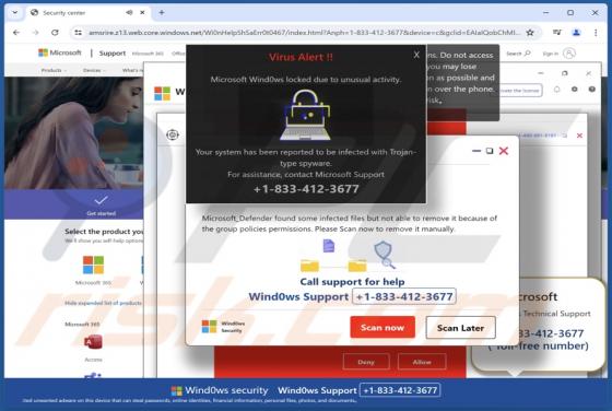 Microsoft Windows Locked Due To Unusual Activity POP-UP Oszustwo