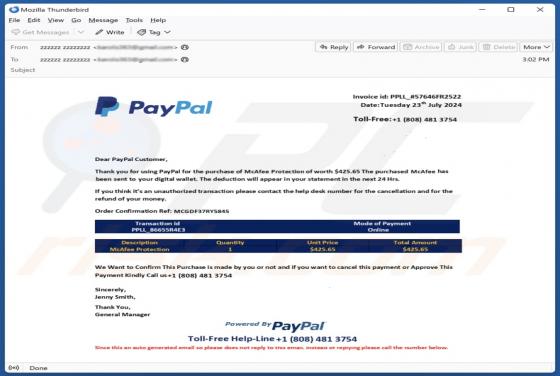 Oszustwo e-mailowe PayPal Order Confirmation