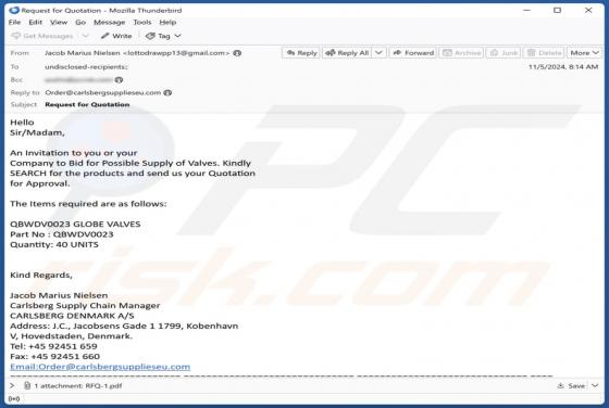 Oszustwo e-mailowe Carlsberg Supply Quotation
