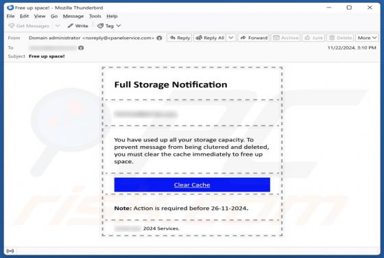 Oszustwo e-mailowe Full Storage Notification