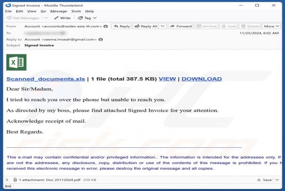 Oszustwo e-mailowe Signed Invoice