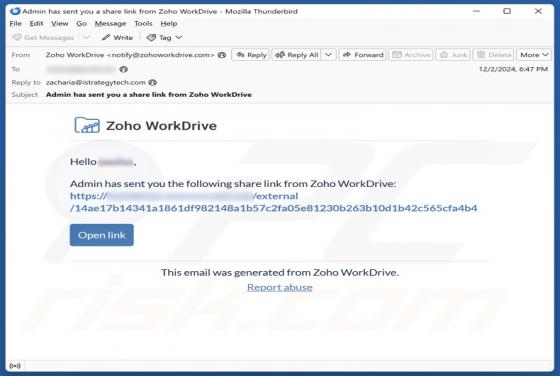 Oszustwo e-mailowe Zoho WorkDrive