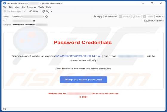 Oszustwo e-mailowe Password Credentials