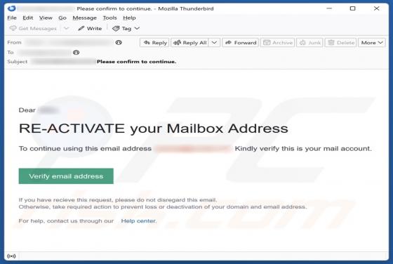Oszustwo e-mailowe Re-Activate Your Mailbox Address